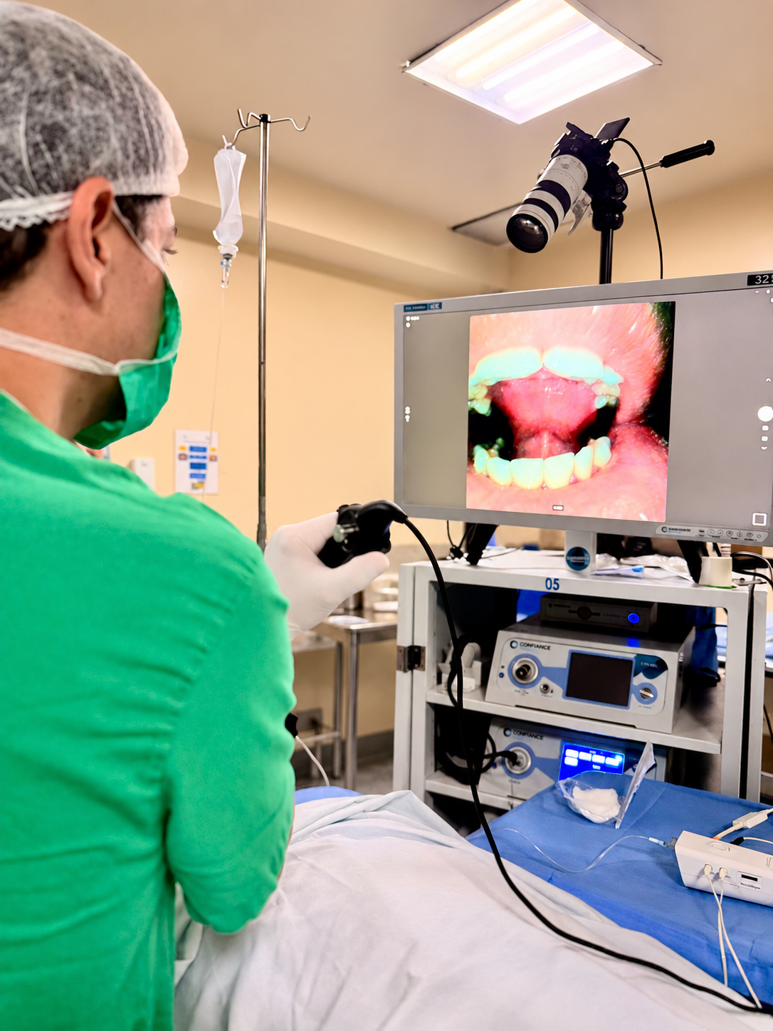 Procedimento de sonoendoscopia com monitorização da via aérea